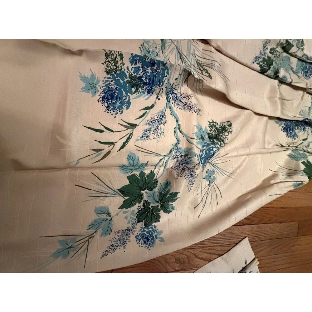 Set of 2 Vintage 60s 70s Blue Floral Curtain Panels Cottagecore Grandma
